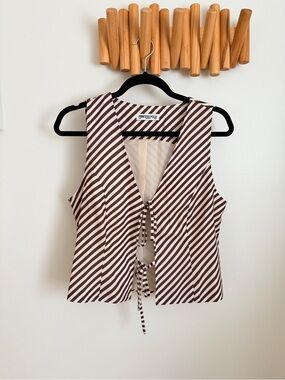 Princess Polly Brown & Cream Striped Tie-Front Vest